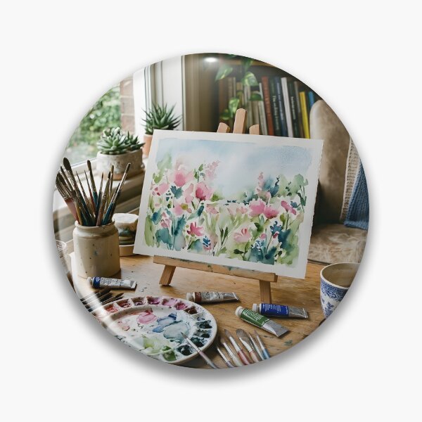 Item preview, Cozy Watercolor Art Studio Creative Workspace Aesthetic designed and sold by novadawy.
