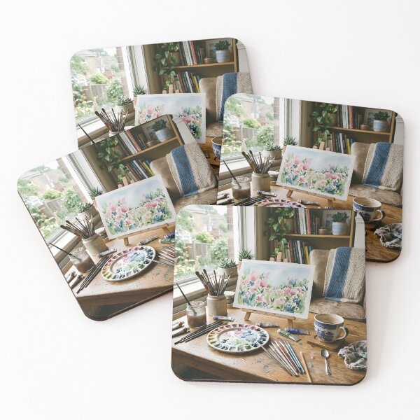 Item preview, Cozy Watercolor Art Studio Creative Workspace Aesthetic designed and sold by novadawy.