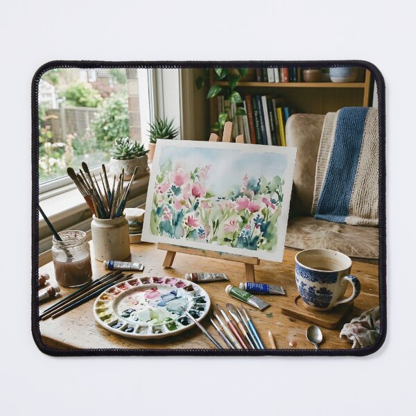 Item preview, Cozy Watercolor Art Studio Creative Workspace Aesthetic designed and sold by novadawy.