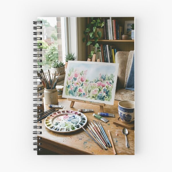Item preview, Cozy Watercolor Art Studio Creative Workspace Aesthetic designed and sold by novadawy.