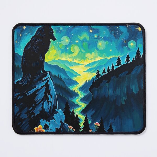 Item preview, Starry Night Wolf Painting – Mystical Mountain Landscape designed and sold by Tama-sirth.