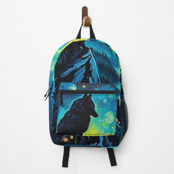 Item preview, Starry Night Wolf Painting – Mystical Mountain Landscape designed and sold by Tama-sirth.
