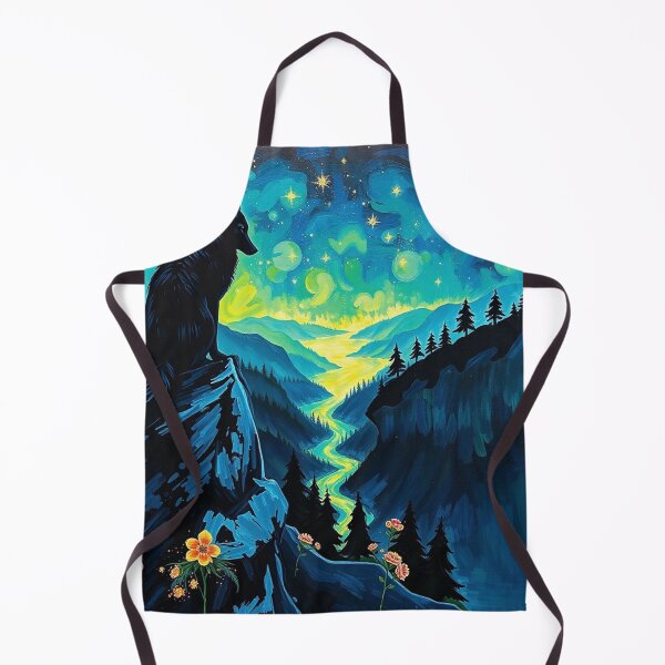 Item preview, Starry Night Wolf Painting – Mystical Mountain Landscape designed and sold by Tama-sirth.