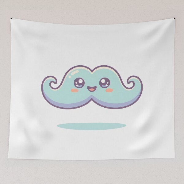 Item preview, Cute Pastel Blue Smiling Mustache Cartoon Character designed and sold by AbanoubStore.