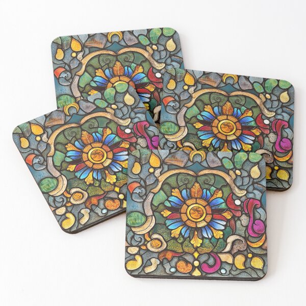 Item preview, Baroque Sunflower Scrolls Stained Glass Photo Texture designed and sold by DigitaICraft.