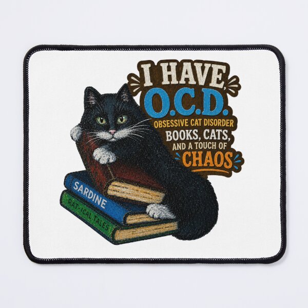Item preview, Cat and books designed and sold by Freshinkshop.