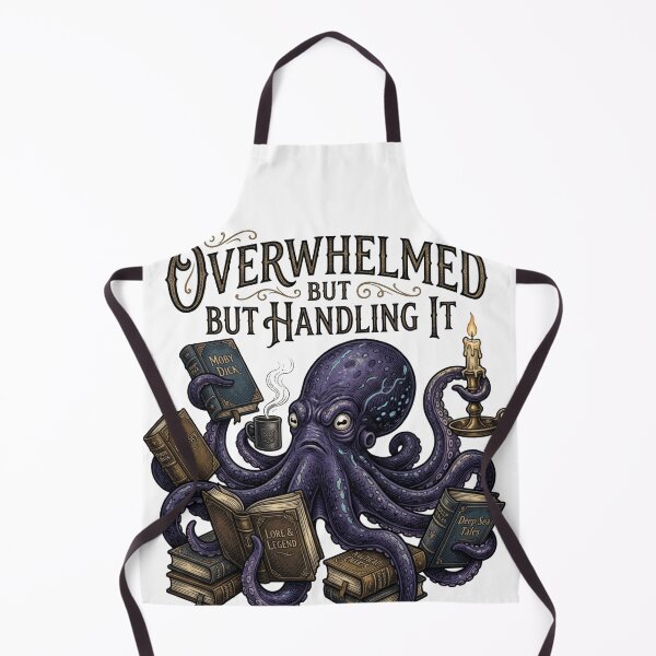 Item preview, Overwhelmed But Handling It Octopus Holding Eight Books Gothic designed and sold by Retro Mood Co.