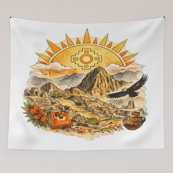 Item preview, Machu Picchu Golden Sun Inca Sketch designed and sold by DigiArt8Design.