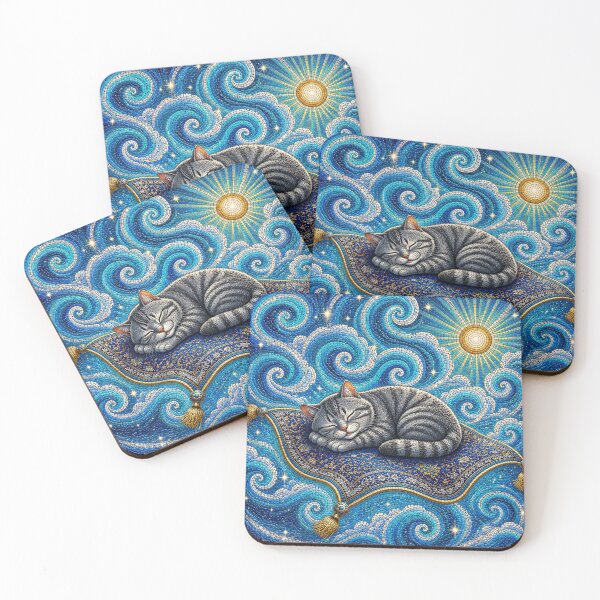Item preview, Magic Carpet Ride Dreamscape with a Sleeping Grey Cat designed and sold by Mindworx21.