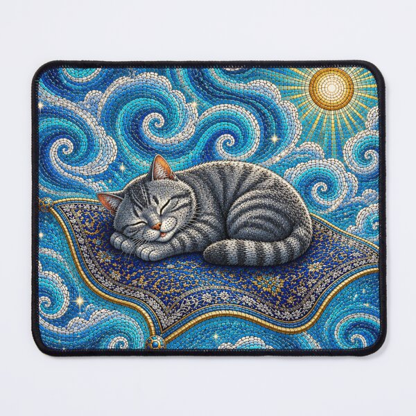 Item preview, Magic Carpet Ride Dreamscape with a Sleeping Grey Cat designed and sold by Mindworx21.