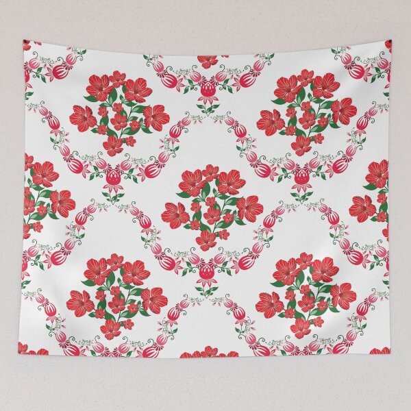 Item preview, Red Floral Heart Seamless Pattern with Decorative Folk Art Elements designed and sold by PowerAntShop.