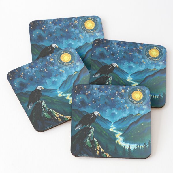 Item preview, Starry Night Eagle Painting – Magical Mountain Landscape. designed and sold by Tama-sirth.