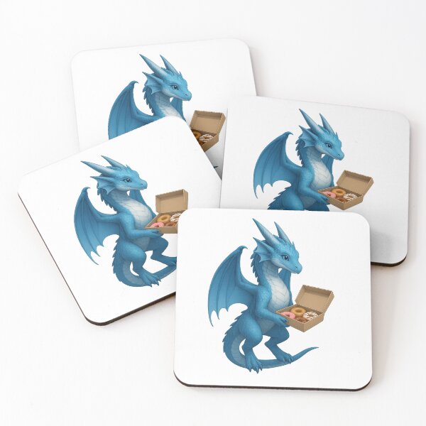 Item preview, Cute Blue Dragon Holding Donut Box designed and sold by Hatchling Hollow.