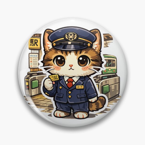 Item preview, Japanese Station Master Cat | Kawaii Train Conductor Cat Anime Design designed and sold by kawaii animal store (in Japan).