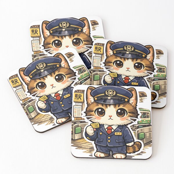 Item preview, Japanese Station Master Cat | Kawaii Train Conductor Cat Anime Design designed and sold by kawaii animal store (in Japan).