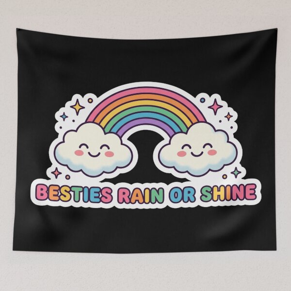 Item preview, Besties Rain or Shine – Cute Rainbow Friendship Illustration designed and sold by MartBook.
