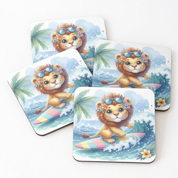 Item preview, Cute Surfing Lion Watercolor Sticker | Summer Beach Animal designed and sold by PixelPressZ.