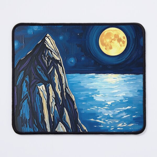 Item preview, Full Moon Mountain Painting – Night Ocean Landscape designed and sold by Tama-sirth.