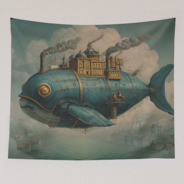 Item preview, Steampunk Whale Airship | Victorian Fantasy Flying City Art designed and sold by GSizzle1.