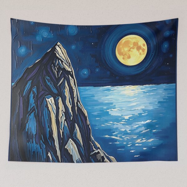 Item preview, Full Moon Mountain Painting – Night Ocean Landscape designed and sold by Tama-sirth.