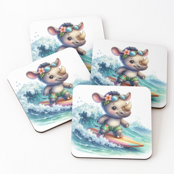 Item preview, Cute Surfing Rhino Watercolor Sticker | Summer Beach Animal designed and sold by PixelPressZ.