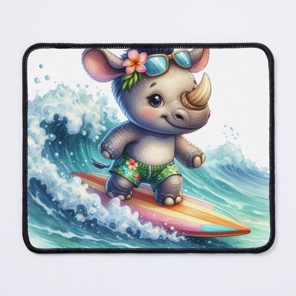 Item preview, Cute Surfing Rhino Watercolor Sticker | Summer Beach Animal designed and sold by PixelPressZ.