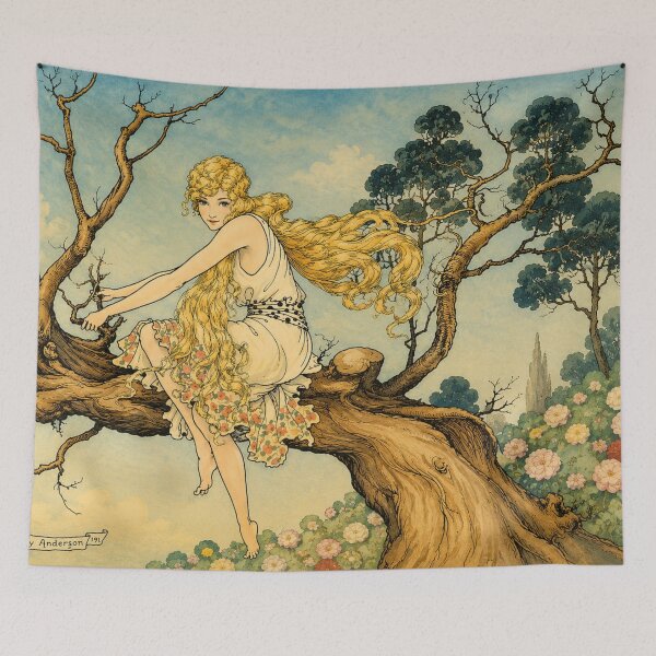 Item preview, The Golden-Haired Maiden by Florence Mary Anderson - Art Nouveau Fairy Illustration Vintage Tree Spirit Art for Fantasy Lovers designed and sold by RickE.