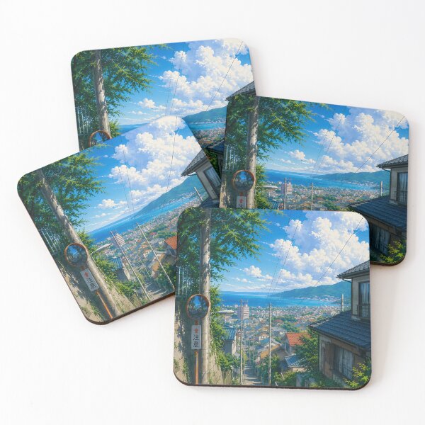Item preview, Anime Summer Coastal Street Scenic Landscape Wallpaper designed and sold by PixelMood Stickers.