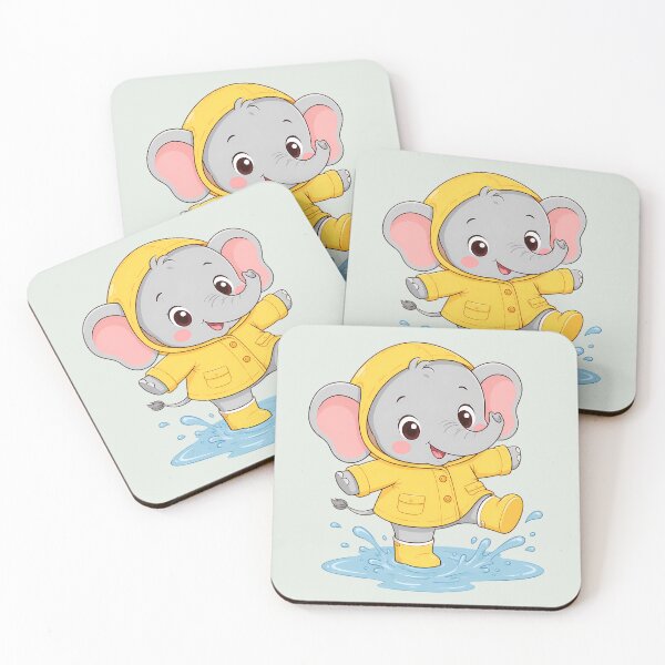 Item preview, Cute Baby Elephant Yellow Raincoat Puddle designed and sold by ArtdesignsA.