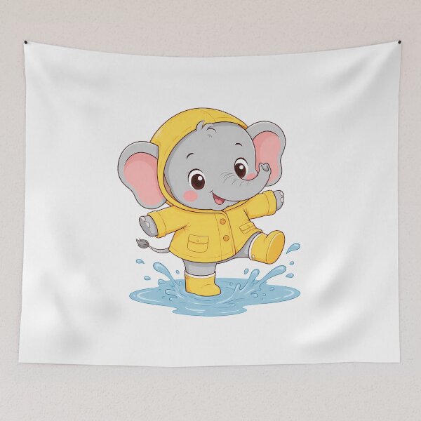Item preview, Cute Baby Elephant Yellow Raincoat Puddle designed and sold by ArtdesignsA.