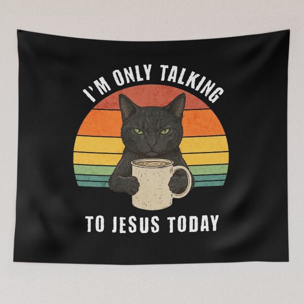 Item preview, Grumpy Black Cat Coffee Jesus Vintage Sunset designed and sold by d247.