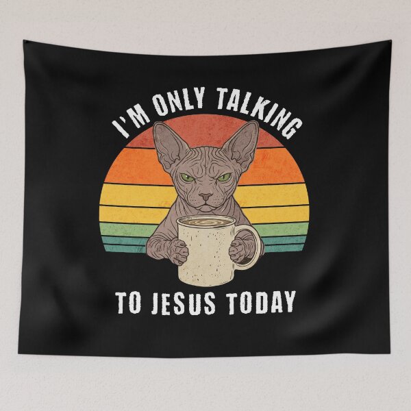 Item preview, Grumpy Sphynx Cat Coffee Jesus Retro Sunset Faith designed and sold by d247.