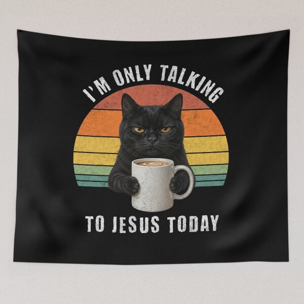 Item preview, Sarcastic Black Cat Coffee Jesus Today Retro Sunset designed and sold by d247.