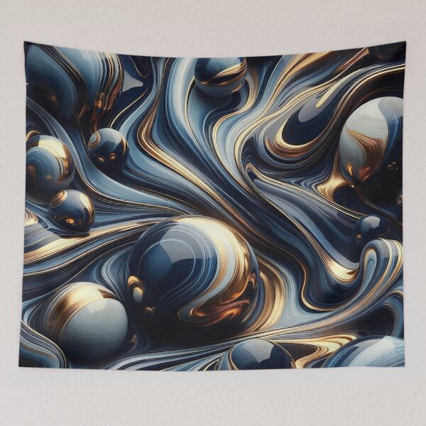 Item preview, Sapphire and Liquid Gold Fluid Abstract designed and sold by CustomHDman.