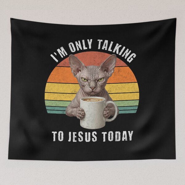 Item preview, Grumpy Sphynx Cat Coffee Jesus Retro Sunset designed and sold by d247.