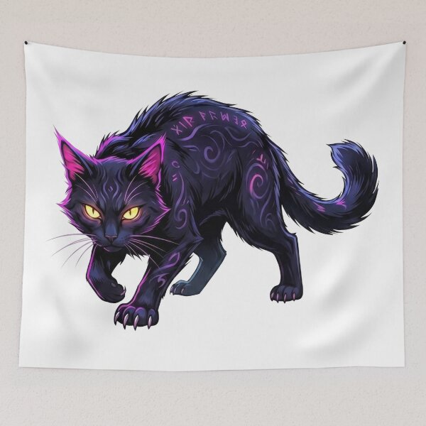 Item preview, Stalking Shadow Cat – Mythical Runes & Glowing Yellow Eyes designed and sold by Spiritualwall.