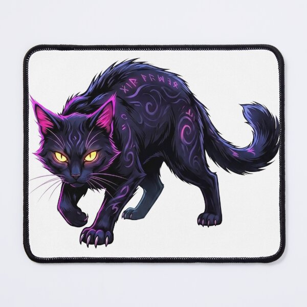 Item preview, Stalking Shadow Cat – Mythical Runes & Glowing Yellow Eyes designed and sold by Spiritualwall.