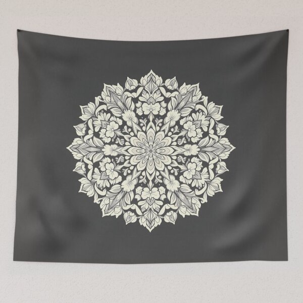 Item preview, Floral mandala white on grey designed and sold by In-Spirit24.