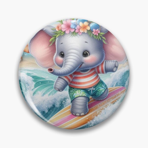 Item preview, Cute Surfing Elephant Watercolor Sticker | Summer Beach Animal designed and sold by PixelPressZ.