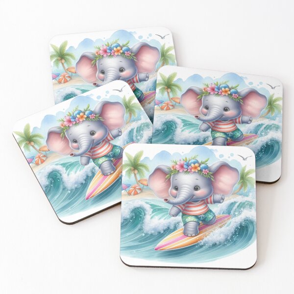 Item preview, Cute Surfing Elephant Watercolor Sticker | Summer Beach Animal designed and sold by PixelPressZ.