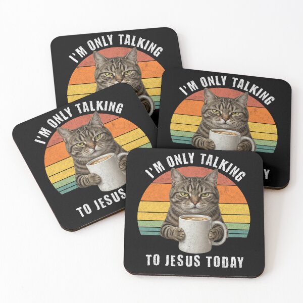 Item preview, Talking to Jesus Today Cat Coffee Retro Sunset designed and sold by d247.
