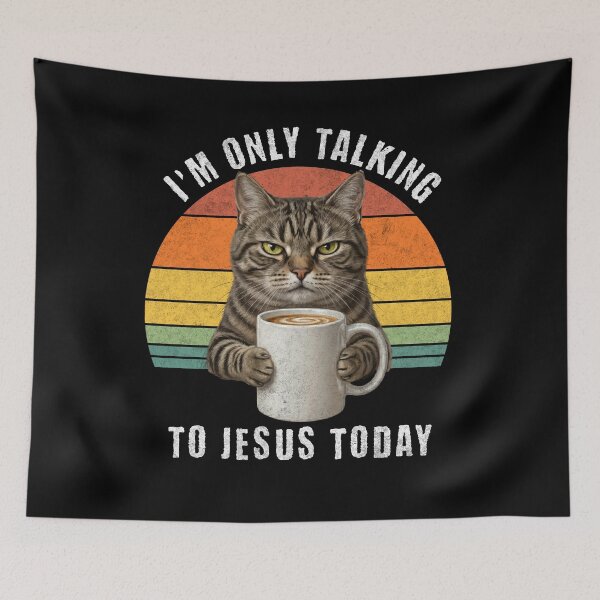 Item preview, Talking to Jesus Today Cat Coffee Retro Sunset designed and sold by d247.