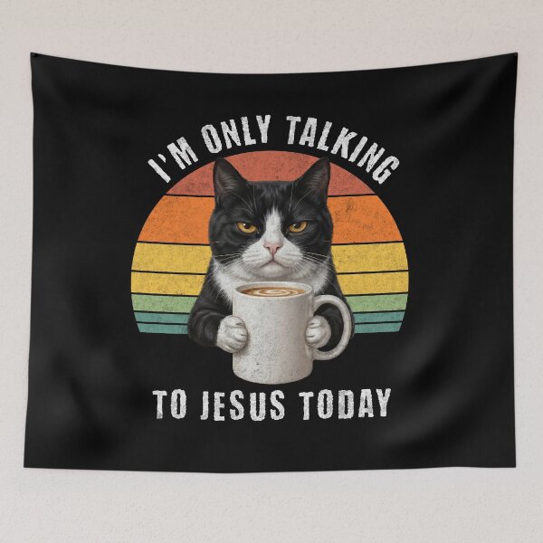 Item preview, I'm Only Talking To Jesus Today Cat Coffee Retro designed and sold by d247.