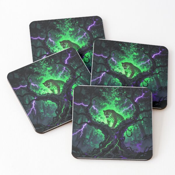 Item preview, Neon Jaguar on Tree Branch with Pink Lightning – Green Glow Jungle Shadow Art designed and sold by DervoTeck2767.