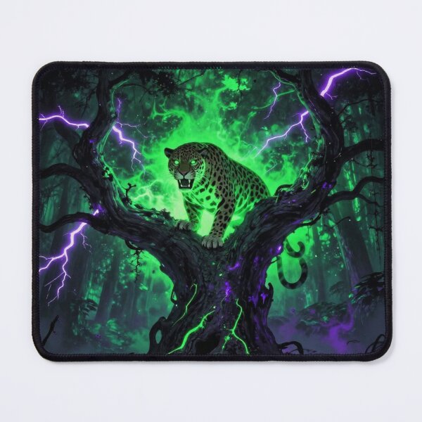 Item preview, Neon Jaguar on Tree Branch with Pink Lightning – Green Glow Jungle Shadow Art designed and sold by DervoTeck2767.