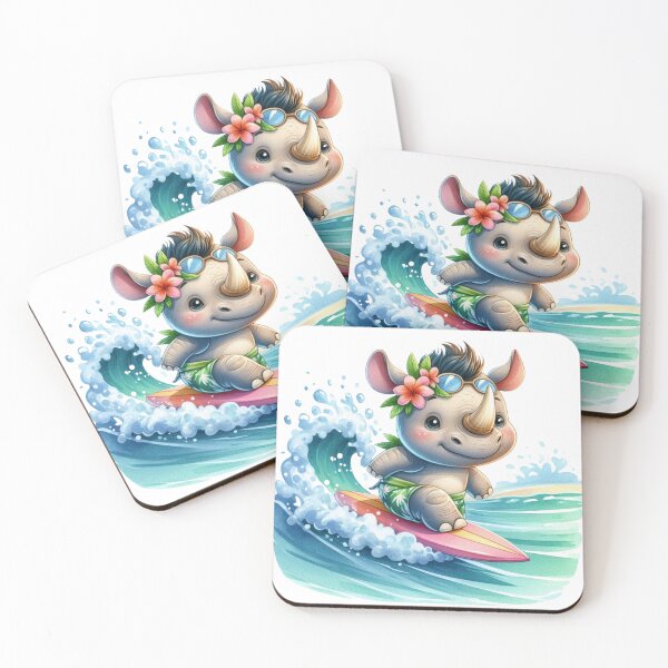 Item preview, Cute Surfing Rhino Watercolor Sticker | Summer Beach Animal designed and sold by PixelPressZ.