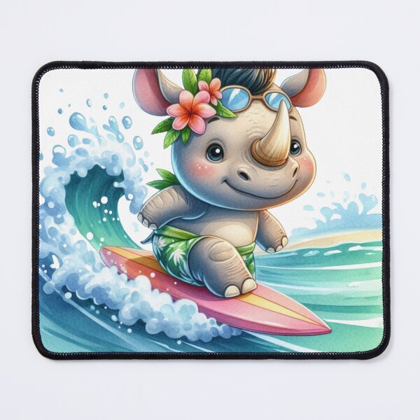 Item preview, Cute Surfing Rhino Watercolor Sticker | Summer Beach Animal designed and sold by PixelPressZ.