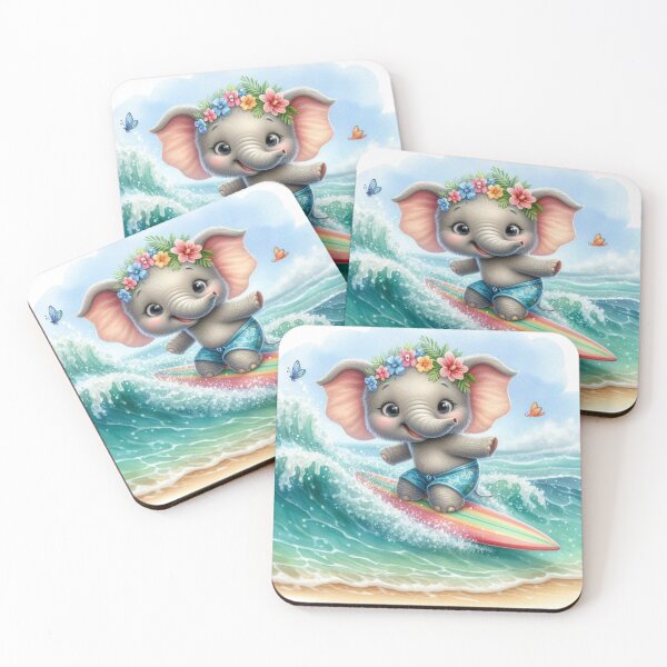 Item preview, Cute Surfing Elephant Watercolor Sticker | Summer Beach Animal designed and sold by PixelPressZ.