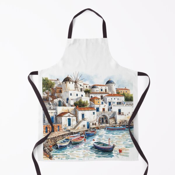 Item preview, Greek Island Harbor Watercolor | Mediterranean Coastal Art designed and sold by Ioanna-Studio.