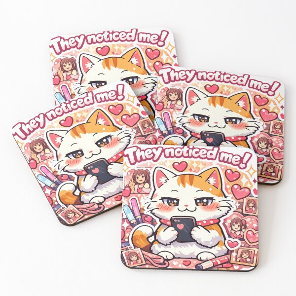 Item preview, Delulu Idol Fan Cat Sticker – “They Noticed Me” Anime Meme Design designed and sold by kawaii animal store (in Japan).